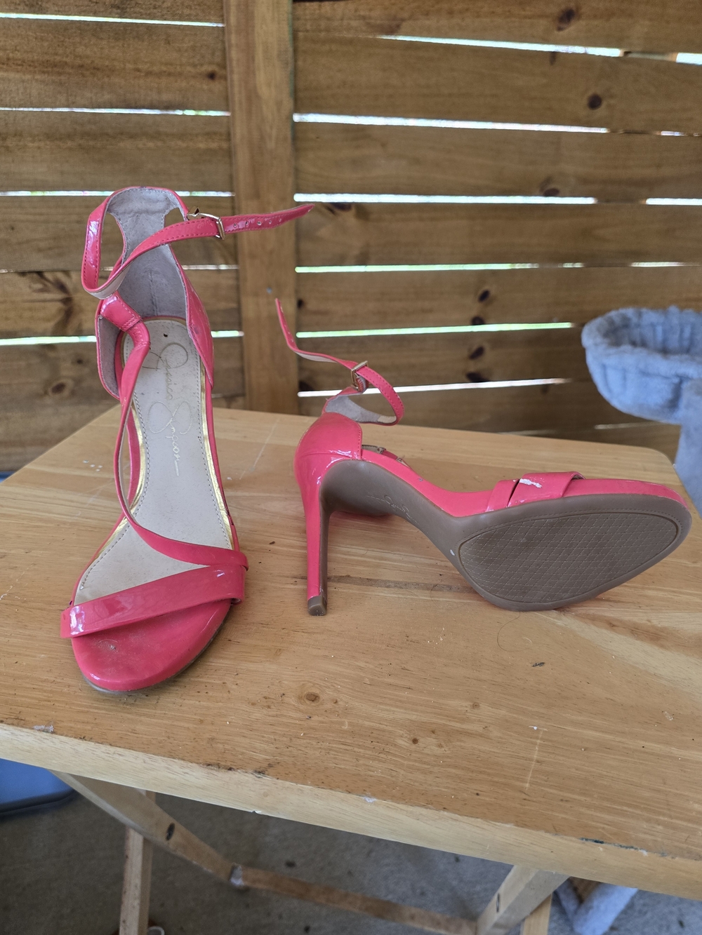 Jessica Simpson Bright Pink Patent Ankle-Strap Stilettos